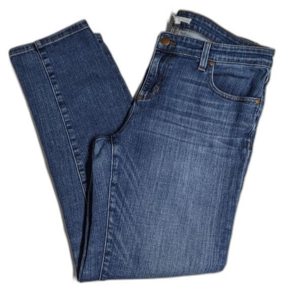 Eileen Fisher Jeans Women 8 Straight Leg Whiskers Mid Rise Blue Organic Cotton